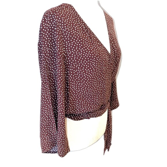 Abercrombie & Fitch | Burgundy Polka Dot Surplice ¾ Sleeve Blouse Top | Small - Picture 3 of 11